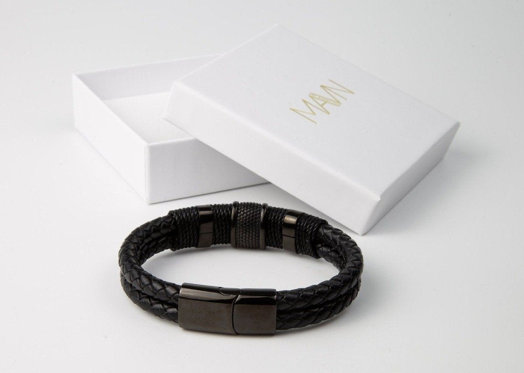 Armband herr läder Gladsax i presentbox MAVN Of Sweden, armband, herrarmband, läderarmband, presentbox, svart, 21 cm, leverans, fri frakt, fri retur