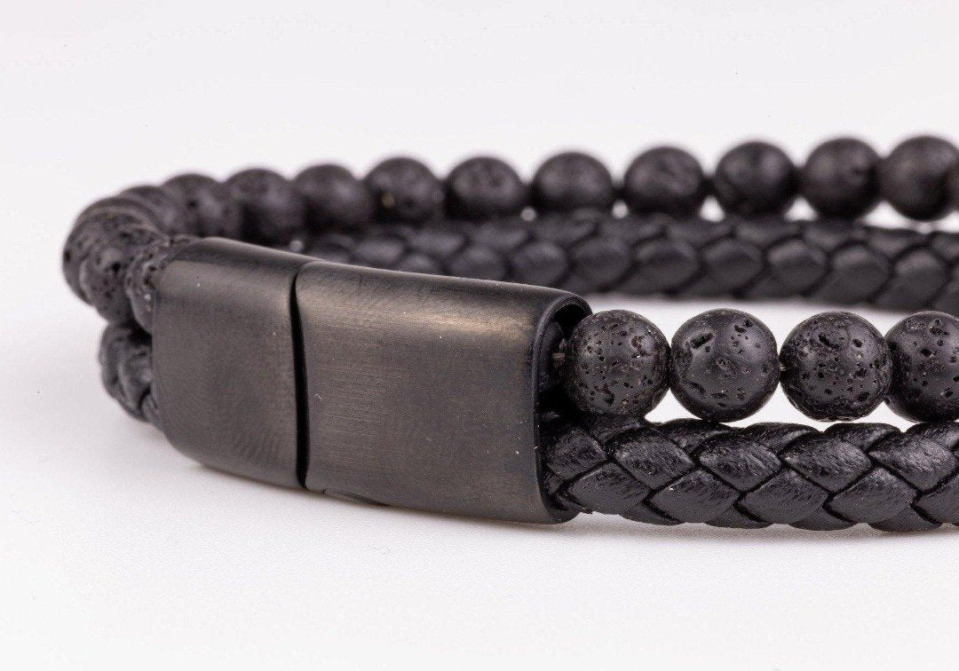 svart läderarmband herr - Ask - MAVN Of Sweden, armband, herr, läderarmband, stilrent, lavastenar, läder, mode, outfit